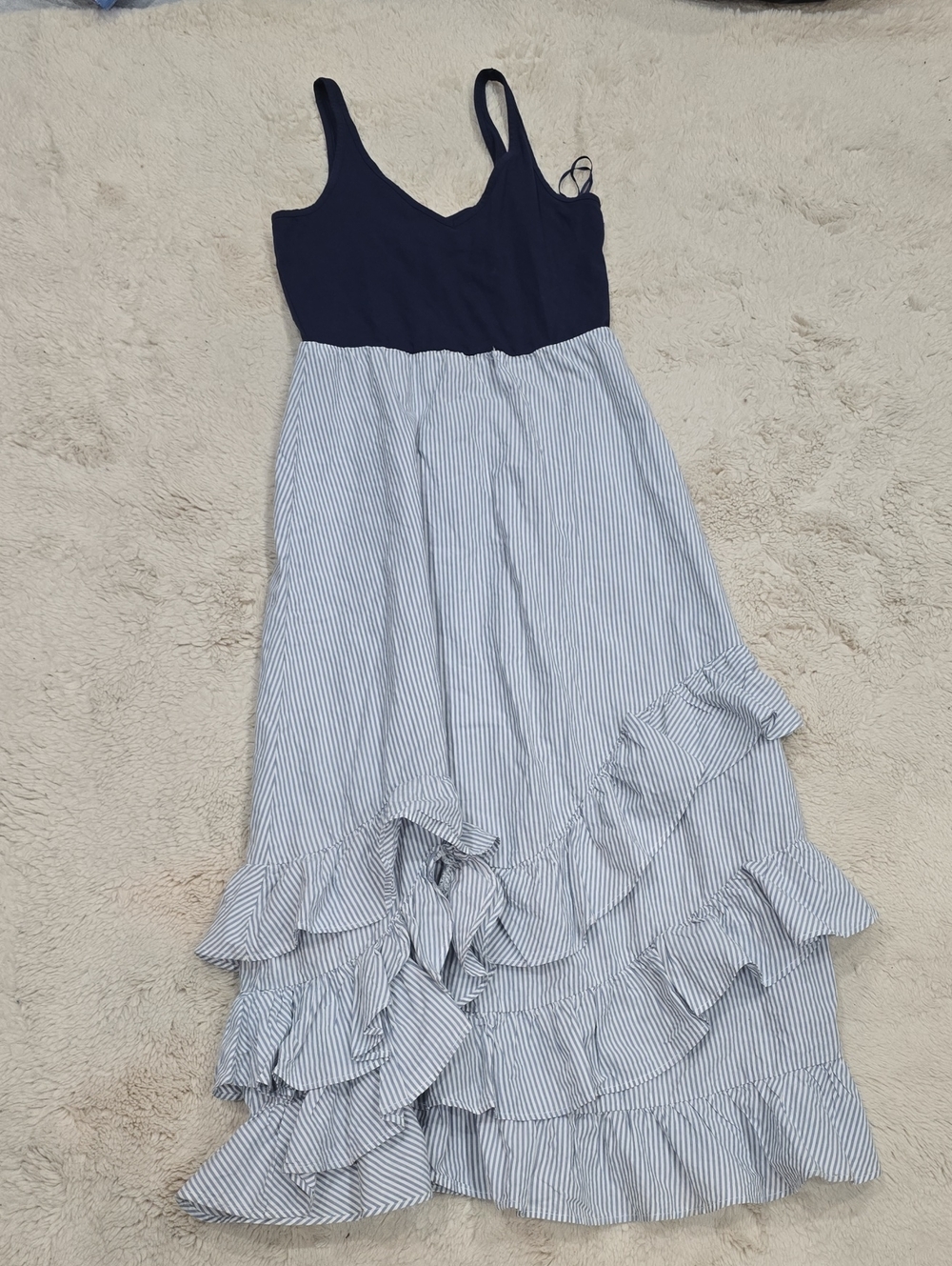 Maeve Navy Bodice Blue & White Striped Ruffle Sundress